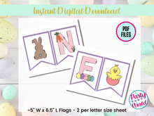 Load image into Gallery viewer, Printable Easter “ONE” High Chair Banner – Bunny or Chick Option – Pink First Birthday Party Decor – DIY PDF Banner