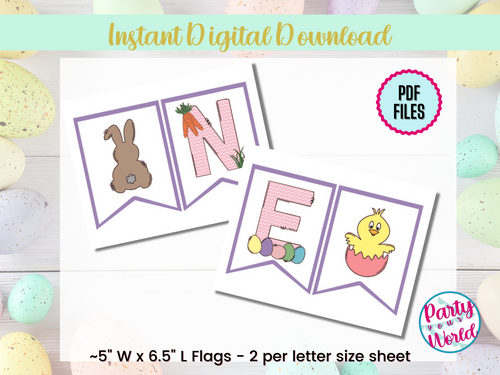 Printable Easter “ONE” High Chair Banner – Bunny or Chick Option – Pink First Birthday Party Decor – DIY PDF Banner