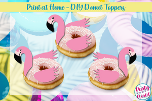 Flamingo Pool Float Cupcake or Donut Toppers, PRINTABLE DIY Summer Pool Party Cupcake Toppers