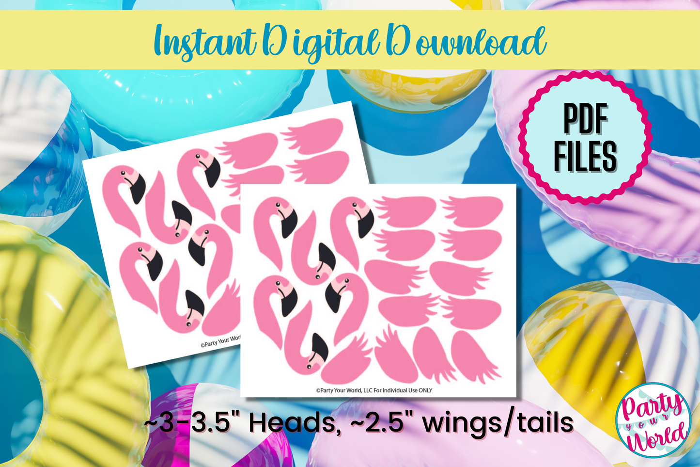 Flamingo Pool Float Cupcake or Donut Toppers, PRINTABLE DIY Summer Pool Party Cupcake Toppers