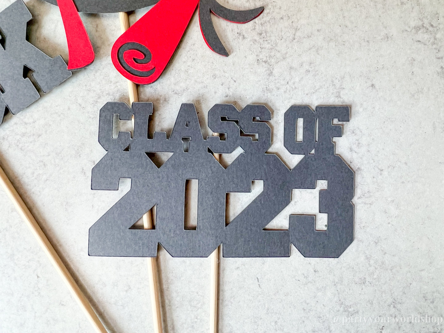 Graduation Centerpiece Set | Class of 2023, Custom Name, Cap & Diploma in Any School Varsity Colors