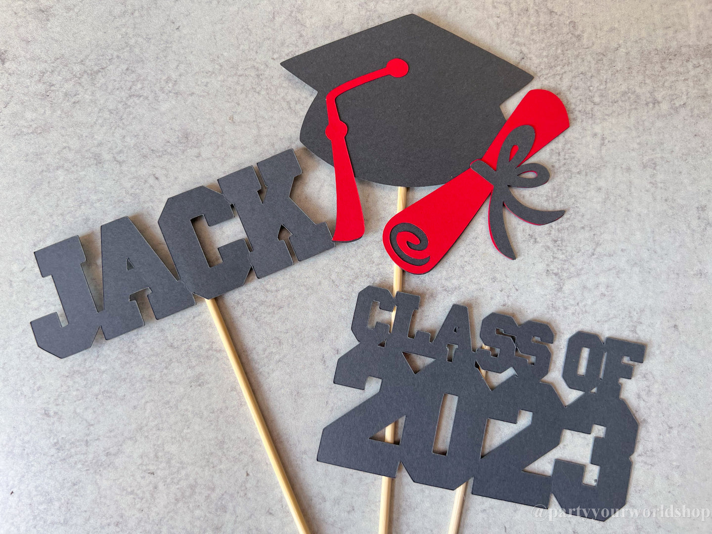 Graduation Centerpiece Set | Class of 2023, Custom Name, Cap & Diploma in Any School Varsity Colors
