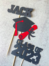 Load image into Gallery viewer, Graduation Centerpiece Set | Class of 2023, Custom Name, Cap &amp; Diploma in Any School Varsity Colors
