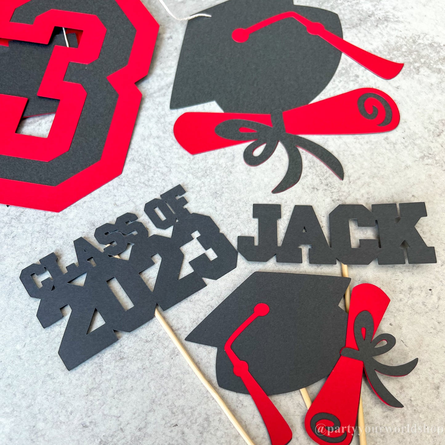 Graduation Centerpiece Set | Class of 2023, Custom Name, Cap & Diploma in Any School Varsity Colors