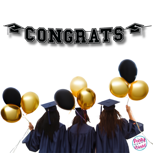 CONGRATS Varsity Graduation Banner - Black & Silver