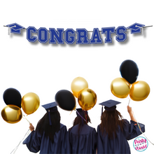 Load image into Gallery viewer, CONGRATS Varsity Graduation Banner -  Blue &amp; Silver