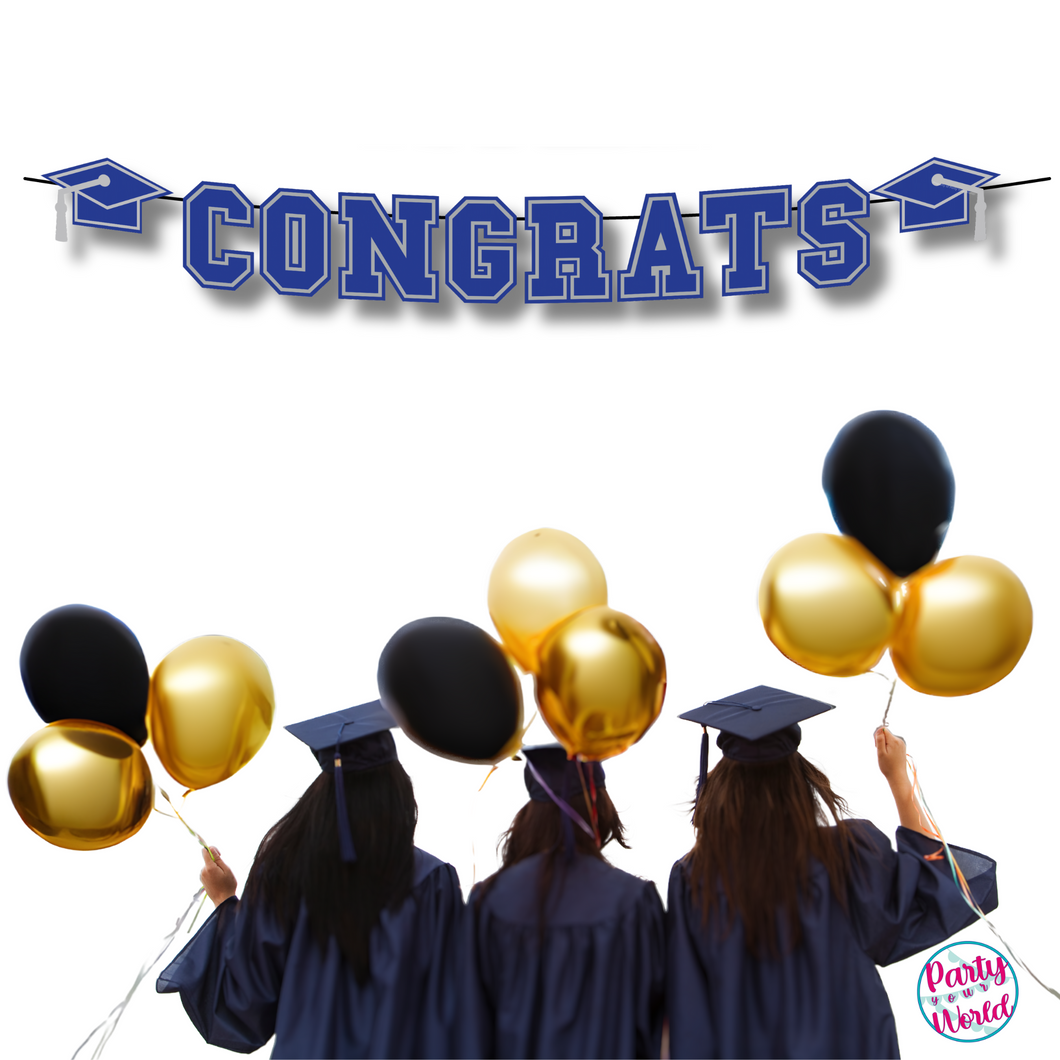 CONGRATS Varsity Graduation Banner -  Blue & Silver