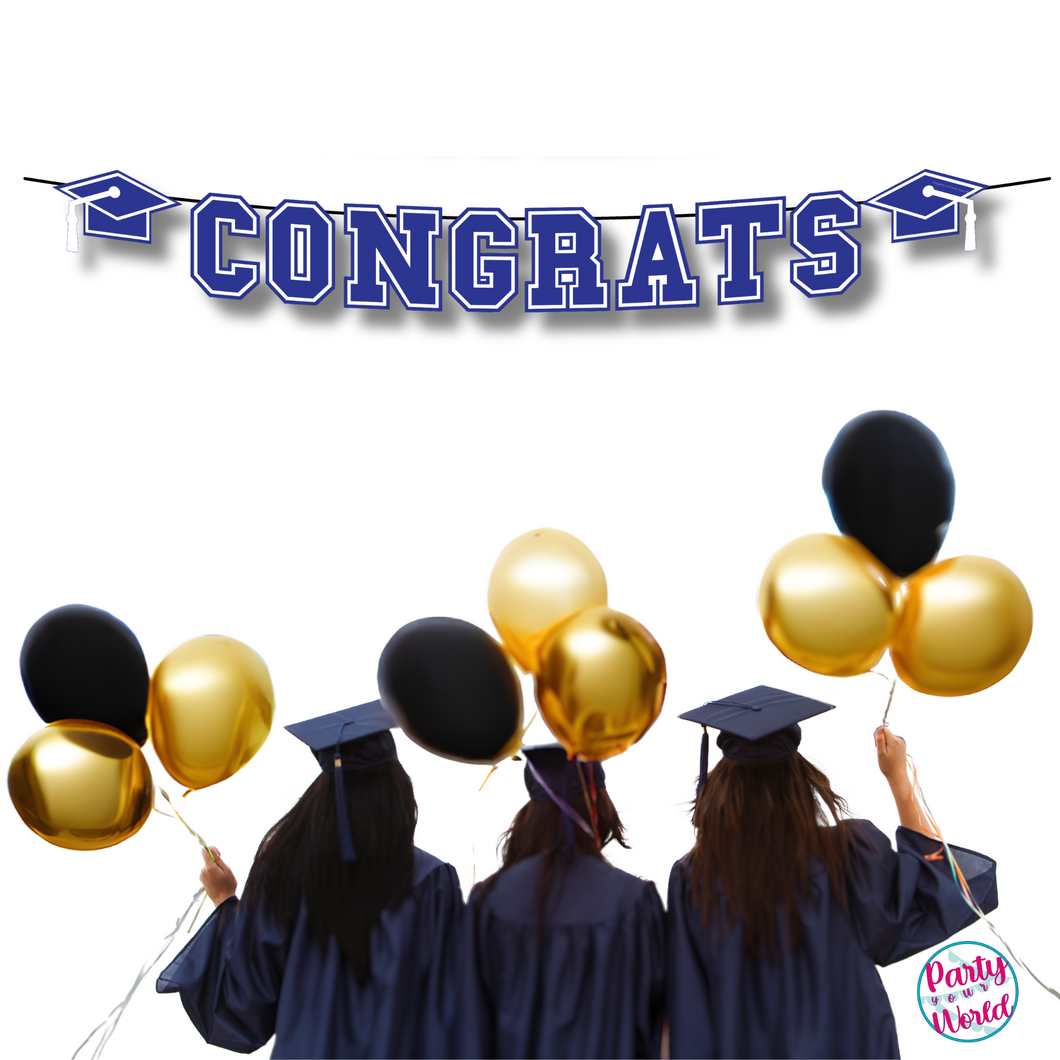 CONGRATS Varsity Graduation Banner -  Blue & White