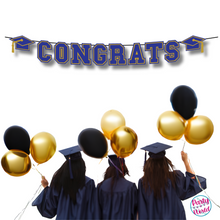 Load image into Gallery viewer, CONGRATS Varsity Graduation Banner -  Blue &amp; Gold