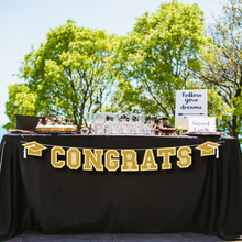 Load image into Gallery viewer, CONGRATS Varsity Graduation Banner - Gold &amp; White