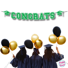 Load image into Gallery viewer, CONGRATS Varsity Graduation Banner - Green &amp; White