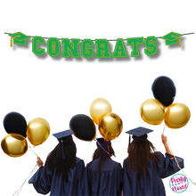 Load image into Gallery viewer, CONGRATS Varsity Graduation Banner - Green &amp; Gold