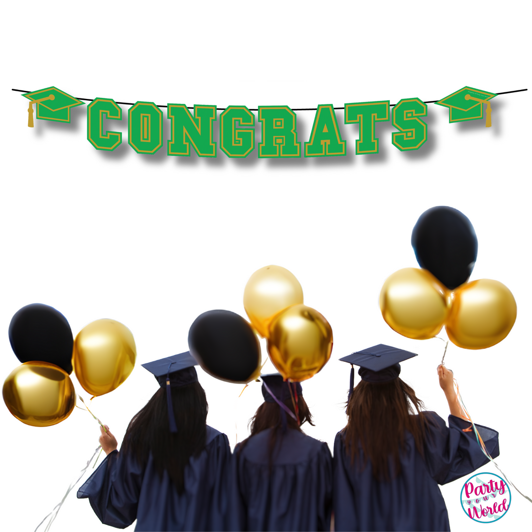 CONGRATS Varsity Graduation Banner - Green & Gold