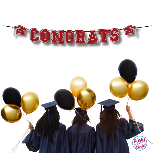 CONGRATS Varsity Graduation Banner - Maroon & Silver