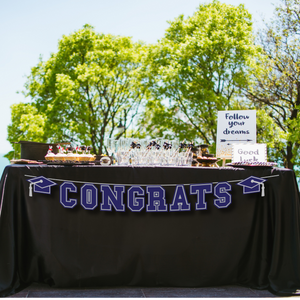 CONGRATS Varsity Graduation Banner -  Navy & Silver