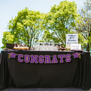 CONGRATS Varsity Graduation Banner - Purple & Gold