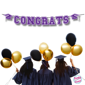 CONGRATS Varsity Graduation Banner - Purple & White