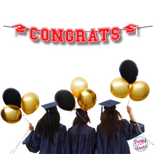 Load image into Gallery viewer, CONGRATS Varsity Graduation Banner - Red &amp; White