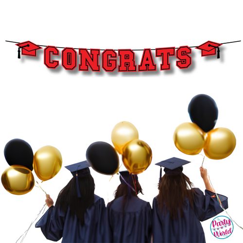 CONGRATS Varsity Graduation Banner - Red & Black