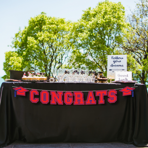 CONGRATS Varsity Graduation Banner - Red & Blue