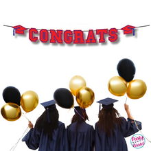Load image into Gallery viewer, CONGRATS Varsity Graduation Banner - Red &amp; Blue