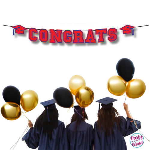 CONGRATS Varsity Graduation Banner - Red & Blue