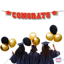 Load image into Gallery viewer, CONGRATS Varsity Graduation Banner - Red &amp; Gold