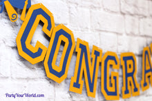 Load image into Gallery viewer, Large Graduation Banner | Navy &amp; Gold or Any School Varsity Colors