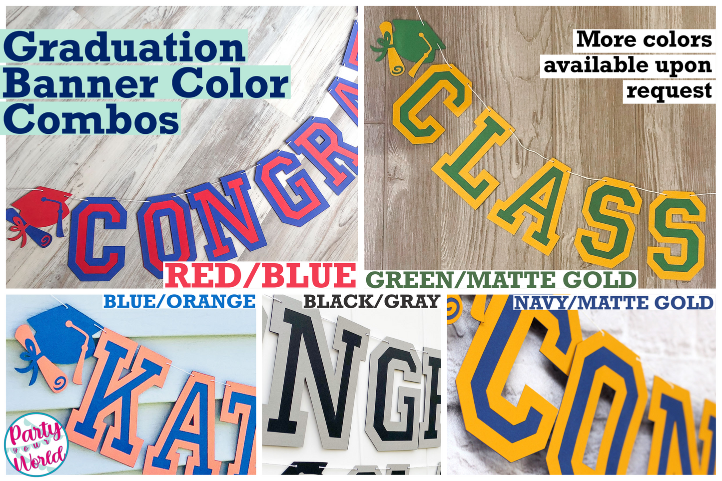 Graduation Centerpiece Set | Class of 2023, Custom Name, Cap & Diploma in Any School Varsity Colors