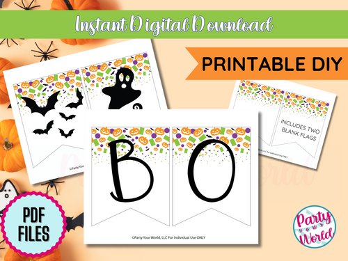 Boo Eek Aah Printable Banner, Halloween Confetti DIY Digital Download Banner - HC24A