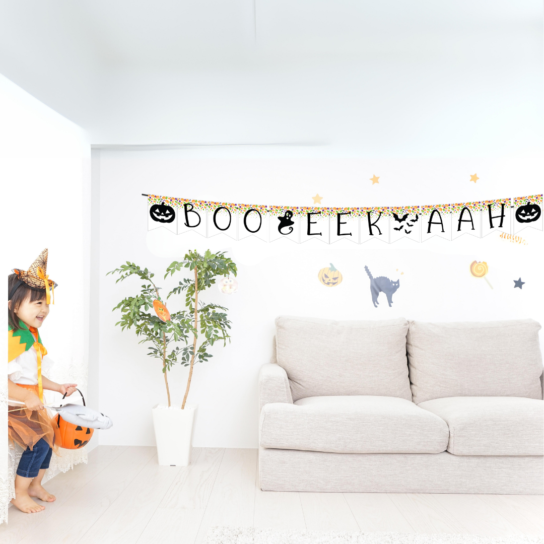 Boo Eek Aah Printable Banner, Halloween Confetti DIY Digital Download Banner - HC24A