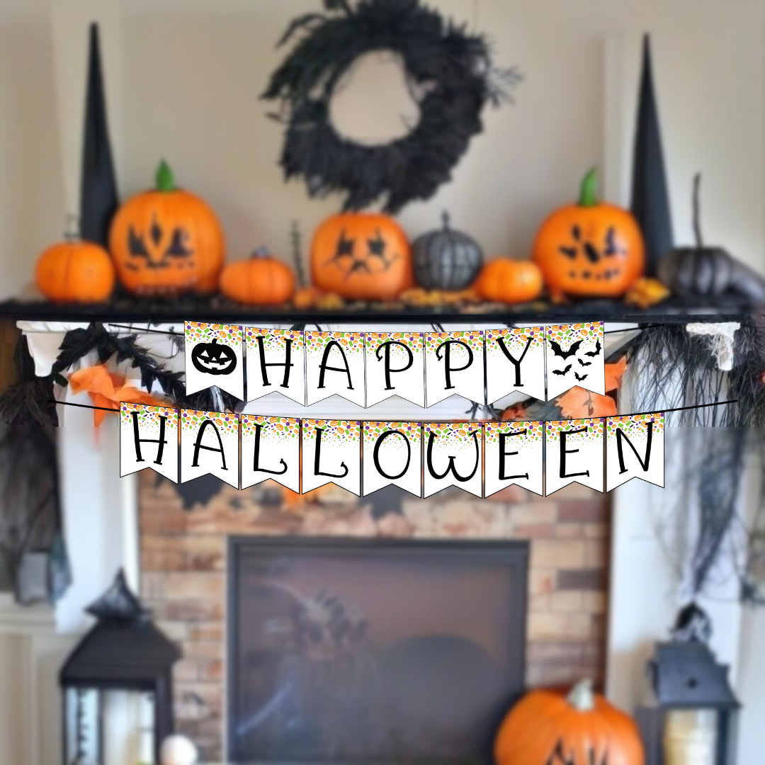Digital "Happy Halloween" Banner, Halloween Confetti DIY Banner