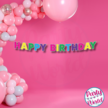 Load image into Gallery viewer, Happy Birthday Banner - Pink and Purple Rainbow Confetti Pattern