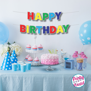 Happy Birthday Banner - Classic Rainbow Confetti Pattern