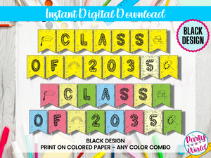 DIY Printable Kindergarten Color in Graduation Banner, Future class of 2035- DIGITAL DOWNLOAD