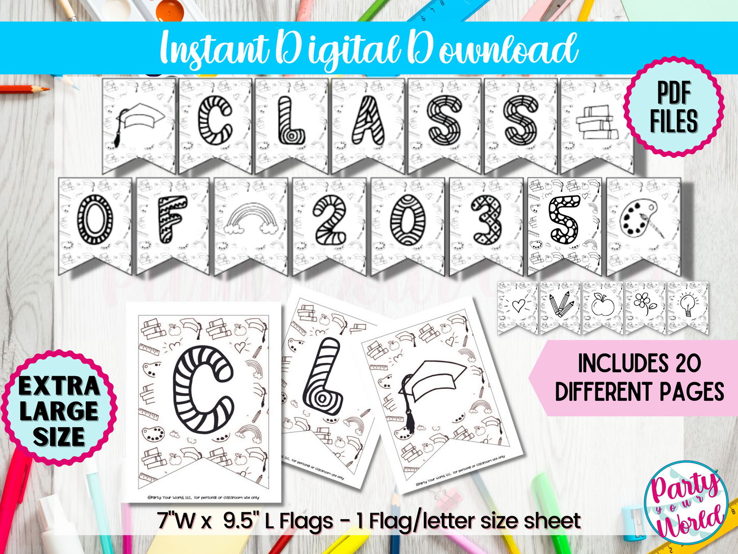 DIY Printable Kindergarten Color in Graduation Banner, Future class of 2035- DIGITAL DOWNLOAD