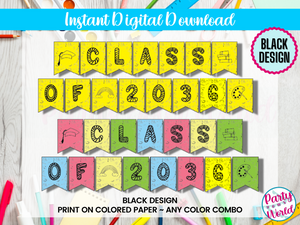 DIY Printable Kindergarten Coloring Page Graduation Banner, Future class of 2036- DIGITAL DOWNLOAD