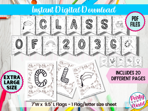 DIY Printable Kindergarten Coloring Page Graduation Banner, Future class of 2036- DIGITAL DOWNLOAD