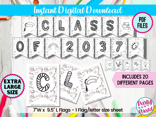 DIY Printable Preschool Coloring Page Graduation Banner, Pre-K Future class of 2037 - DIGITAL DOWNLOAD