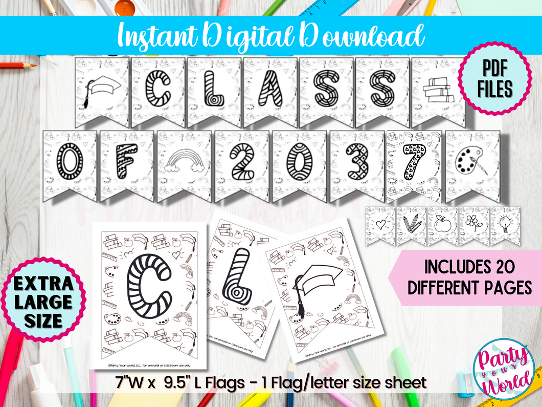 DIY Printable Kindergarten Coloring Page Graduation Banner, Kindergarten Future class of 2037 - DIGITAL DOWNLOAD