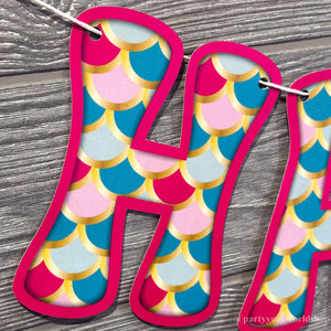 Happy Birthday Banner - Retro Checkered Flowers, Raspberry, Teal, Gray