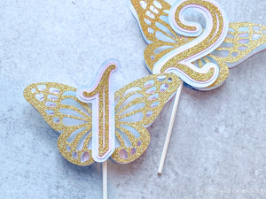 Mini Butterfly Cake Topper with Age, Gold Glitter Butterfly Smash Cake Topper