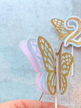 Load image into Gallery viewer, Mini Butterfly Cake Topper with Age, Gold Glitter Butterfly Smash Cake Topper