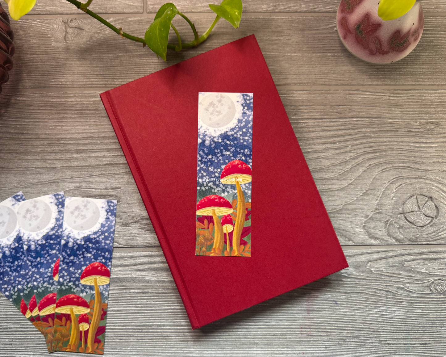 Moonlit Mushrooms Earth Art Bookmark