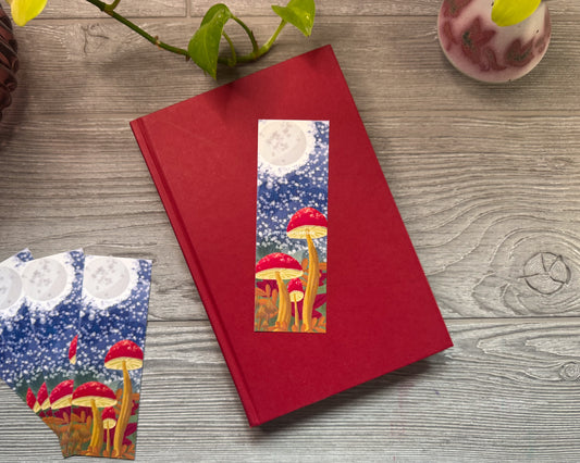 Moonlit Mushrooms Bookmark – Whimsical Forest Illustration for Cozy Reading, Night Owls & Nature Lovers