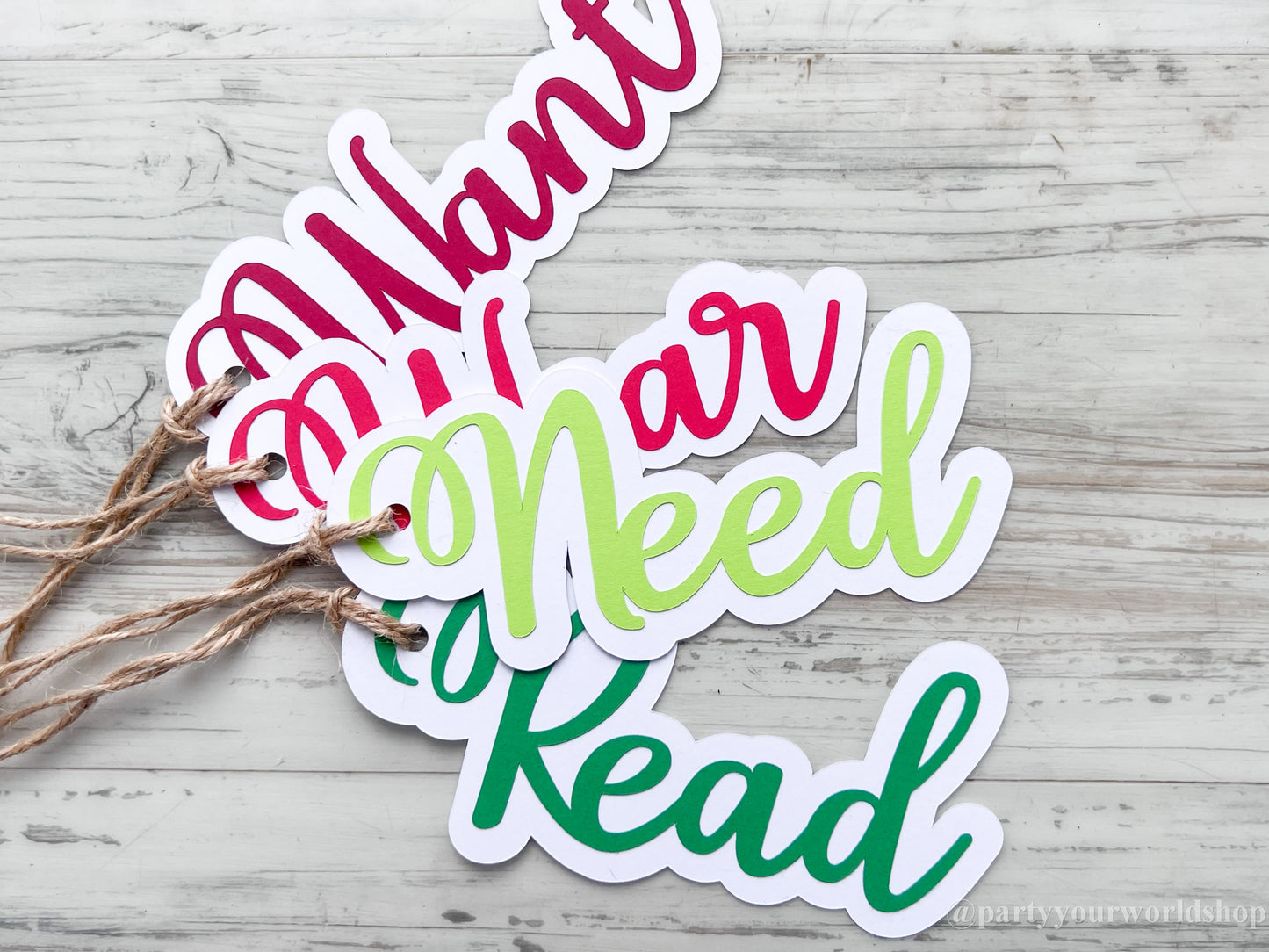 Need, Read, Want, Wear Gift Tags