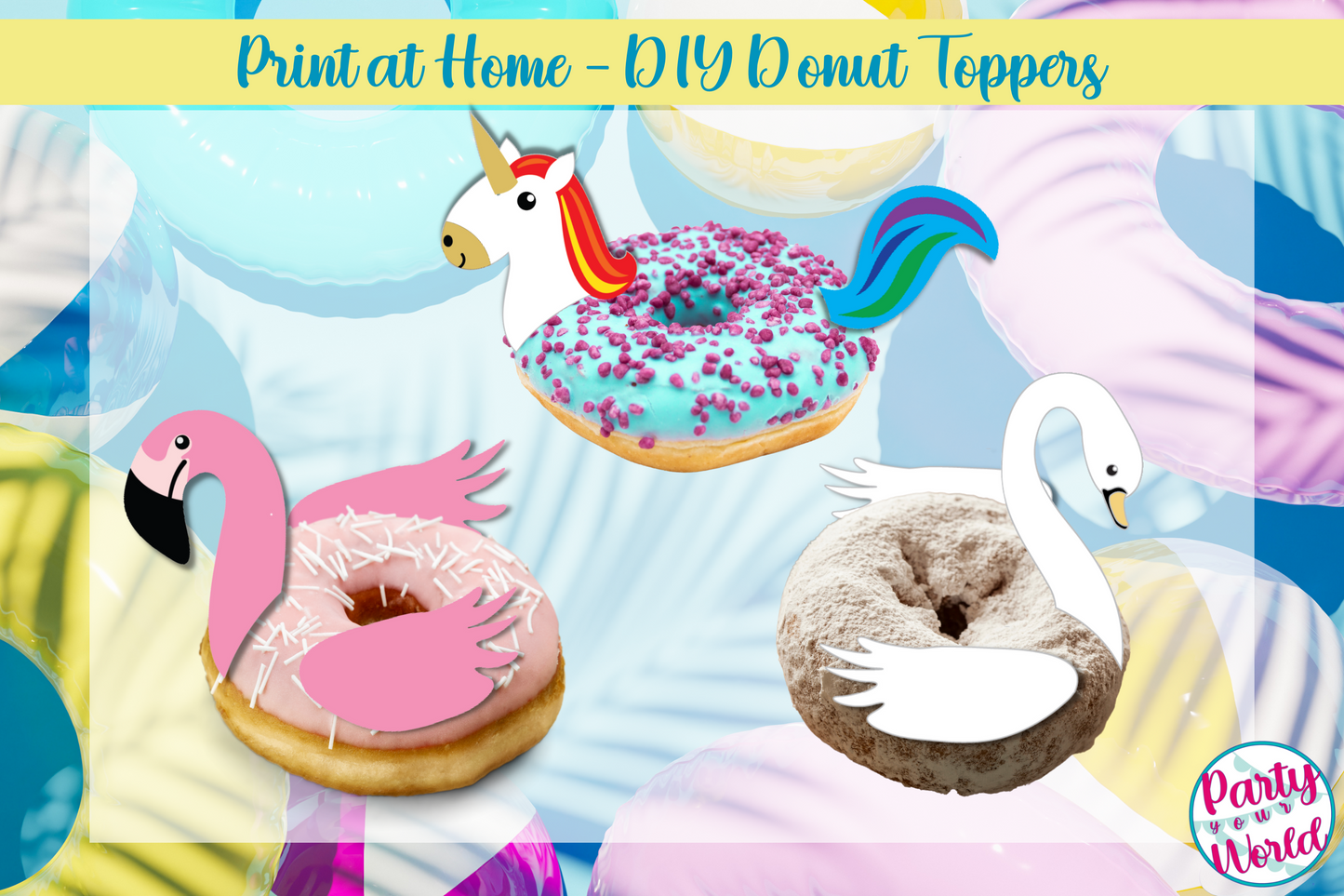 Pool Float Cupcake or Donut Toppers, PRINTABLE DIY Summer Pool Party Cupcake Toppers