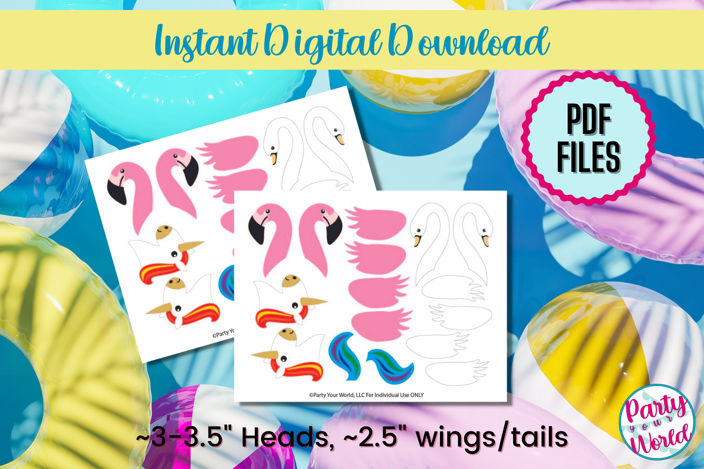 Pool Float Cupcake or Donut Toppers, PRINTABLE DIY Summer Pool Party Cupcake Toppers