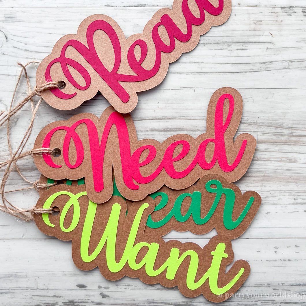 Need, Read, Want, Wear Gift Tags