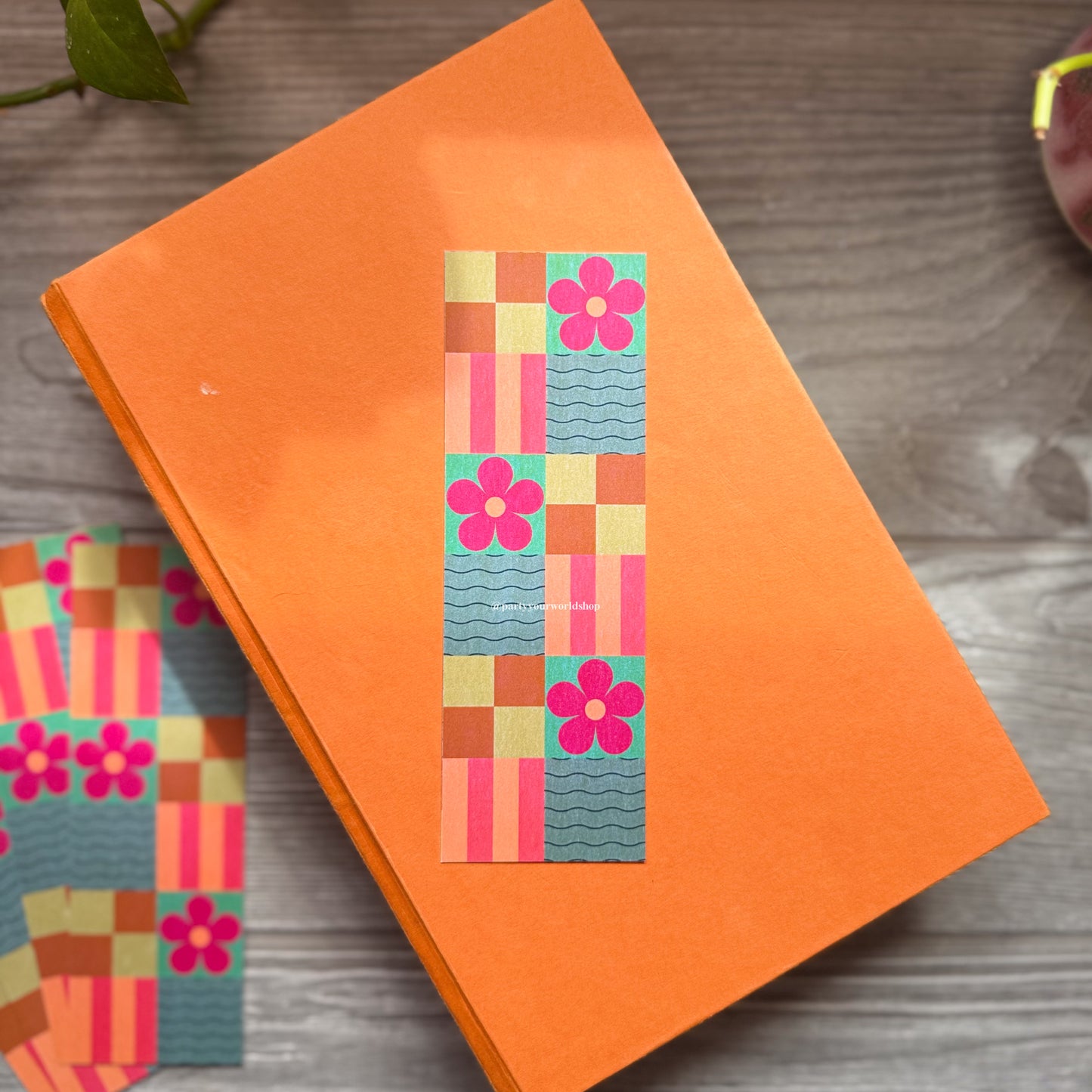 Bold Checkered Bookmark – Colorful Geometric Design with Stripes, Florals & Abstract Shapes for Modern Readers